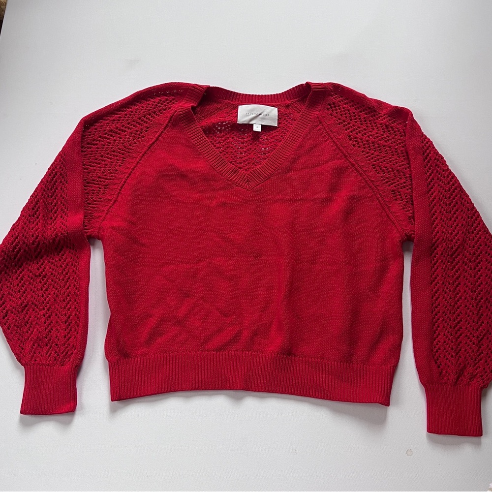 BROCHU WALKER
Vermillion Silvia Eyelet V-Neck Sweater small red - Picture 2 of 7